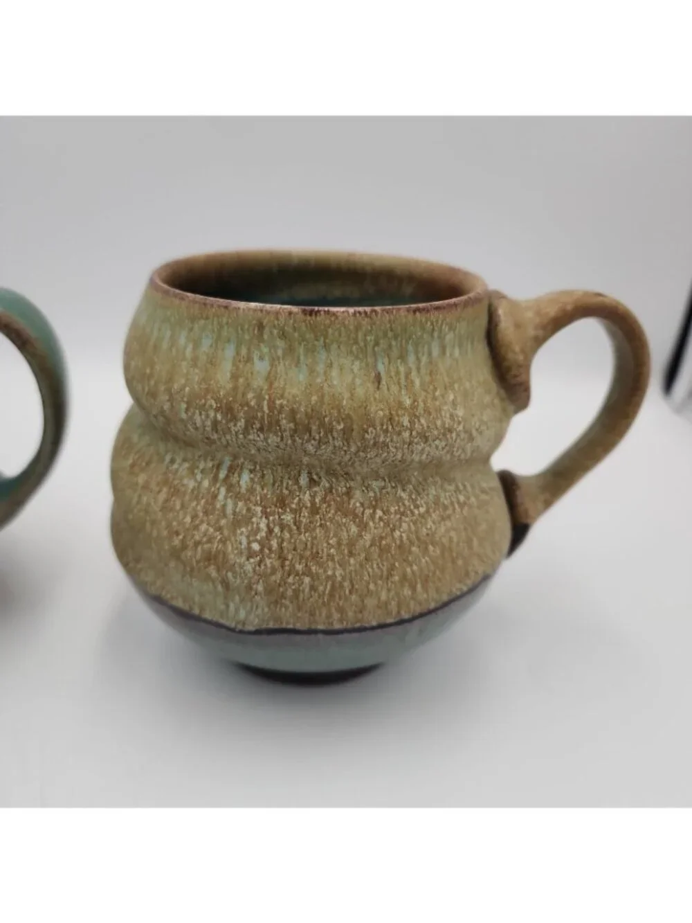 Pair Set 2 Handmade Coffee Mugs Pottery Ceramic Cups Multicolor Signed Artisan